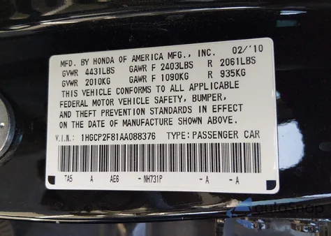 2010 Honda Accord 2.4 Ex-L z USA, uszkodzony, nr VIN 1HGCP2F81AA088376